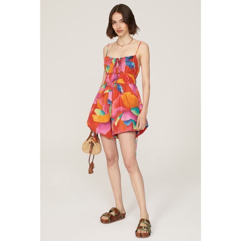 FARM Rio Pink Multi Floral Strapless Romper